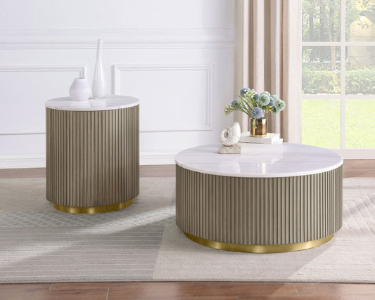 Jason 2-piece Round White Marble Coffee Table Set Greige