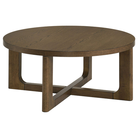 Kessler Round Sculptural Wood Coffee Table Brown