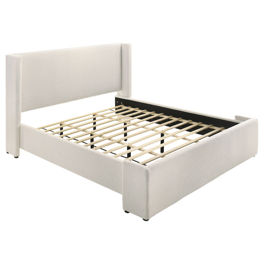 Alamosa Eastern King Boucle Upholstered Wingback Platform Bed White