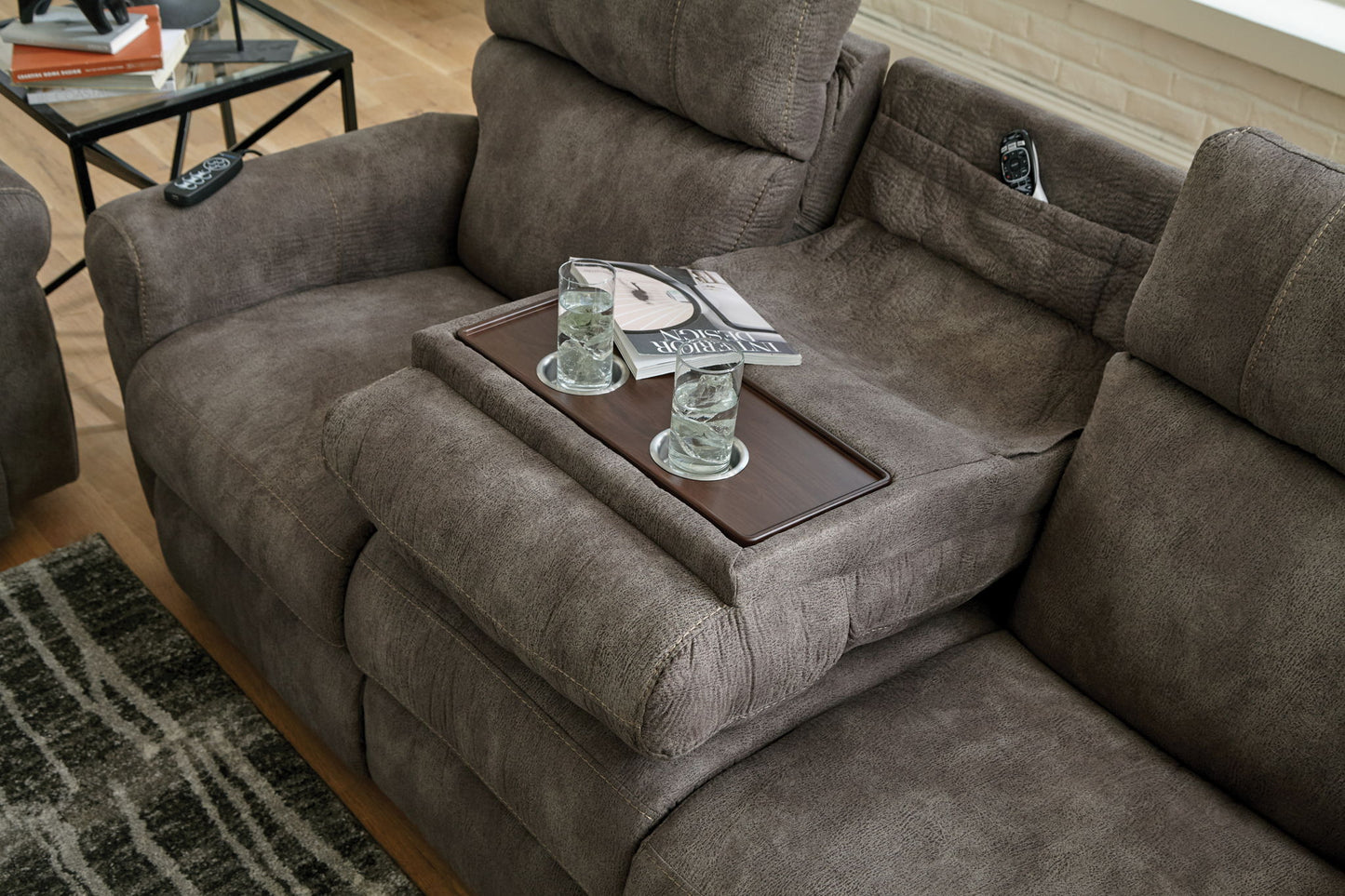 Tranquility - Power Headrest Power Lay Flat Reclining Sofa With DDT / CR3 Heat / Massage / Lumbar - Pewter