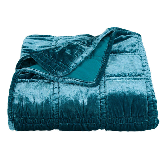 Stella - Faux Silk Velvet Double Box Stitch Throw - Teal