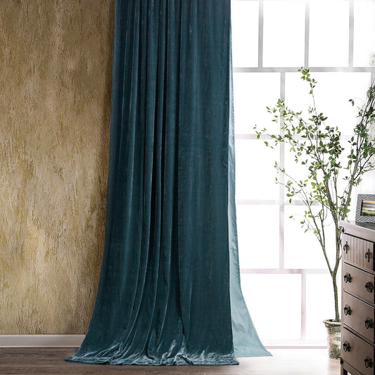 Stella - Faux Silk Velvet Curtain - Storm Blue