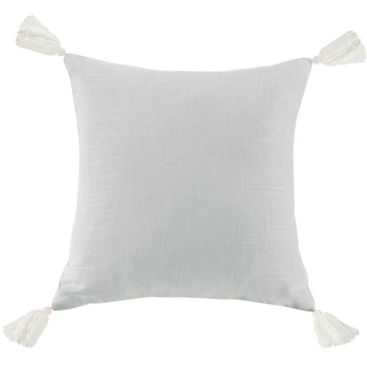 Luna - Washed Linen Tasseled Square Pillow - Light Gray