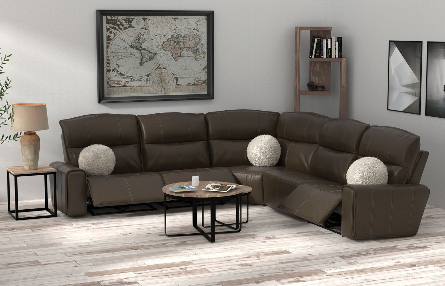 Tramonti - 5 Piece Modular Sectional With 3 Reclining Seats - Chocolate