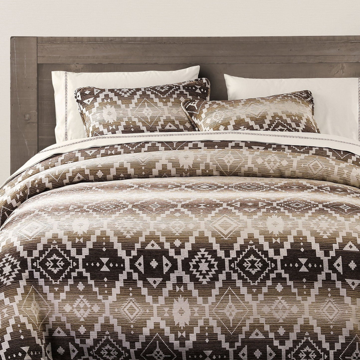 Chalet - Twin Aztec Comforter Set (Set of 2) - White / Brown