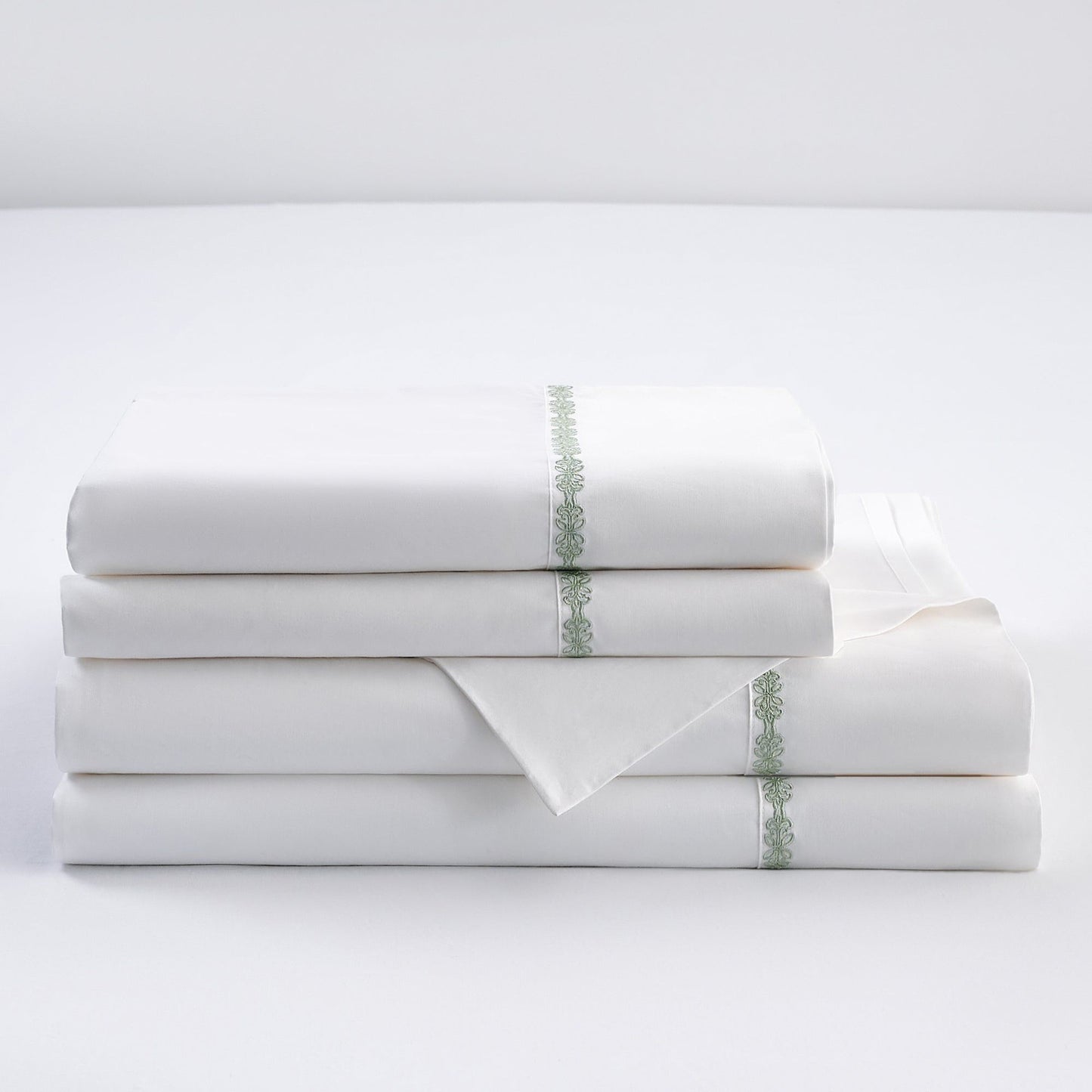 Laurel Sheet - King 350TC Laurel Embroidered Border Sheet Set (Set of 4) - Fern Green