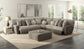 Rendezvous - 5 Piece Modular Sectional With 3 Reclining Seats & Castered Cocktail Ottoman - Umber