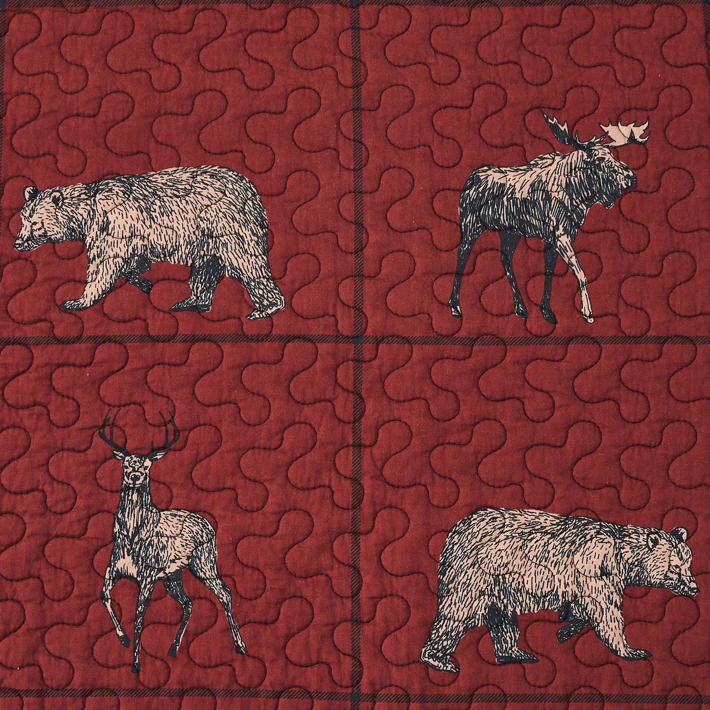 Woodland Plaid - Full/Queen Reversible Quilt Set (Set of 3) - Red / Navy