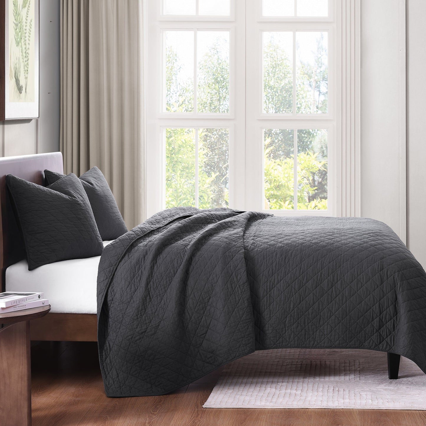 Cotton Comfort - Twin Quilt Set (Set of 2) - Charcoal