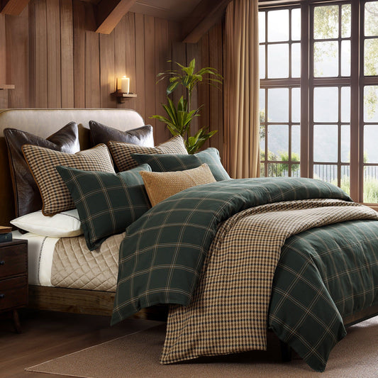 Windowpane - Queen Plaid Duvet Cover Set (Set of 3) - Hunter Green
