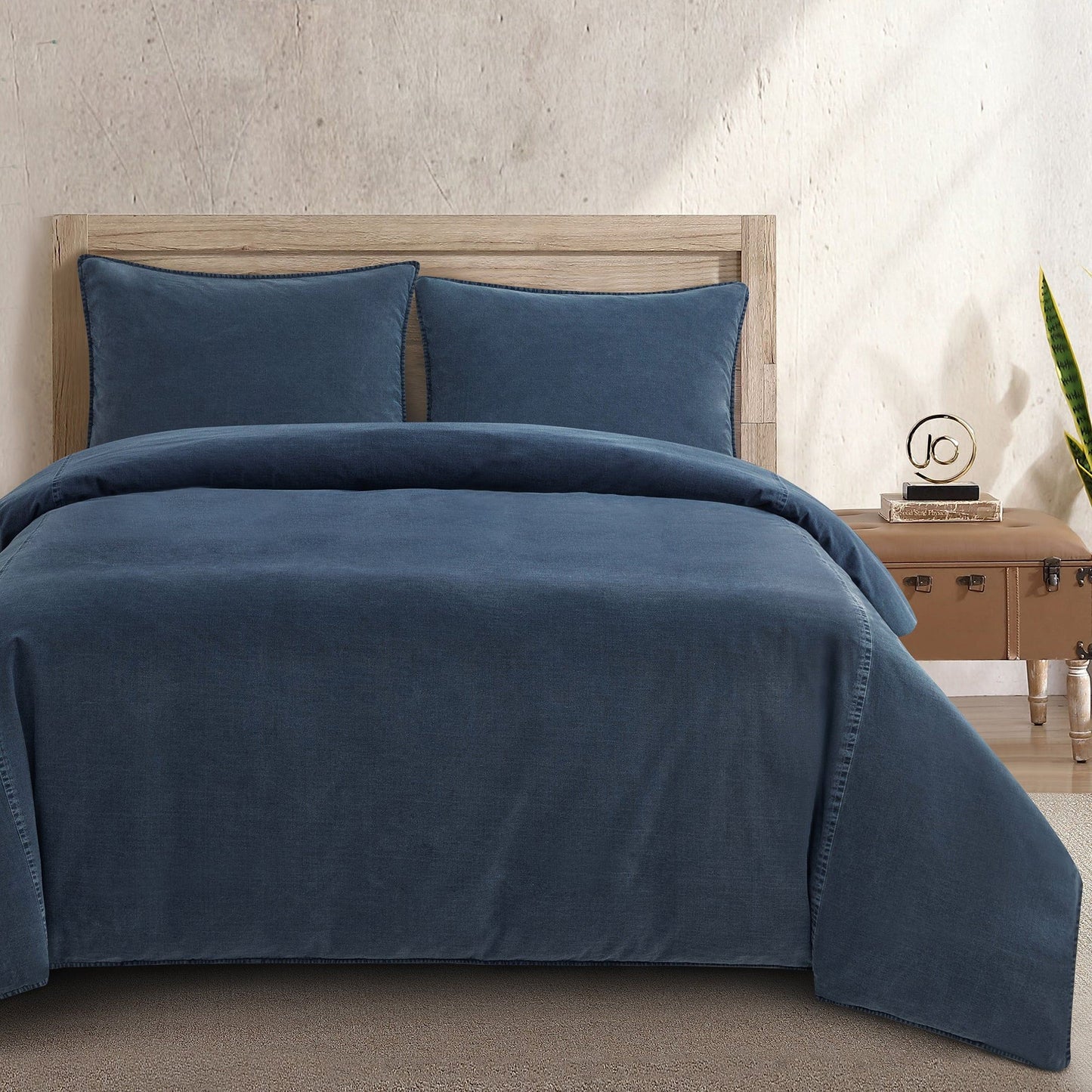 Cotton Canvas - King Stonewashed Duvet Cover Set (Set of 3) - Denim