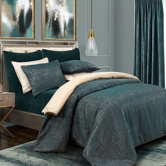 Hayworth - Queen Comforter Set (Set of 3) - Deep Teal / Gold