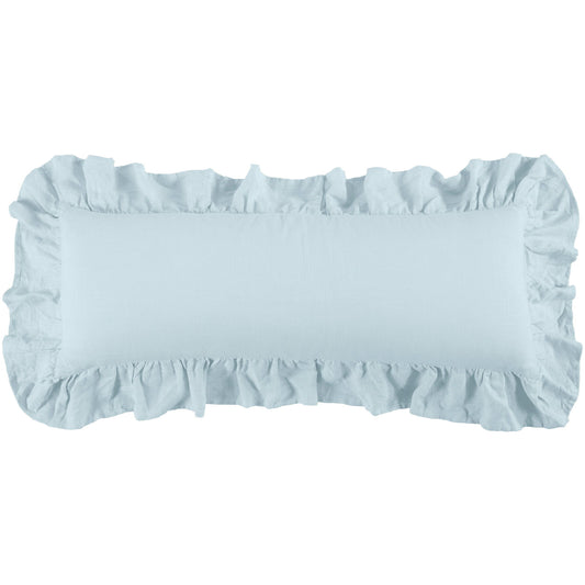 Luna - Washed Linen Ruffled Lumbar Pillow - Light Blue