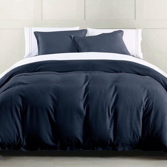 Hera - King Washed Linen Flange Comforter Set (Set of 3) - Navy