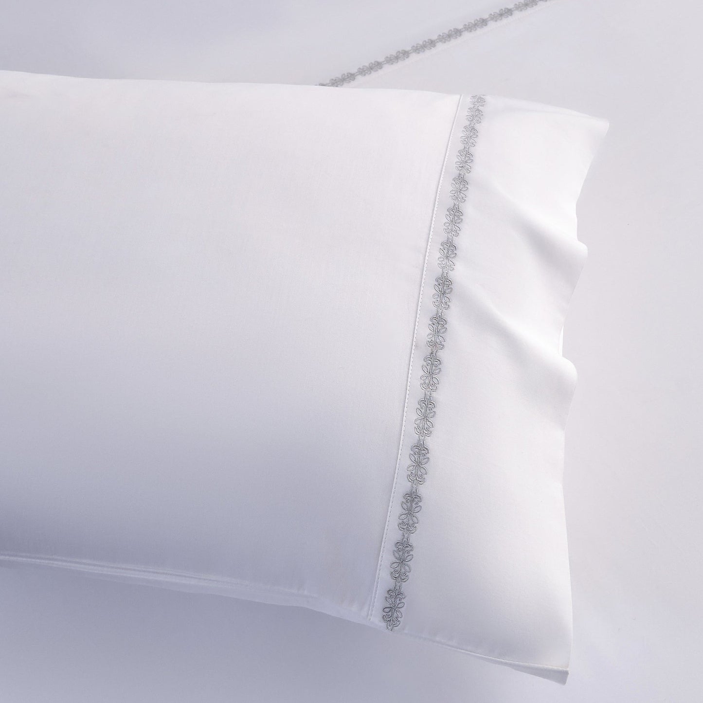 Laurel Sheet - King 350TC Laurel Embroidered Border Sheet Set (Set of 4) - Light Blue