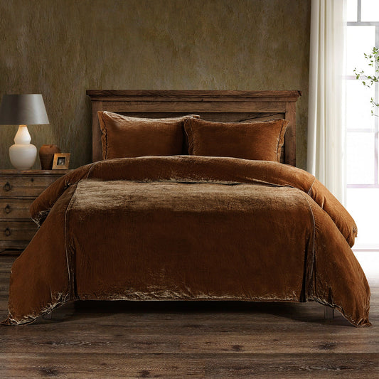 Stella - King Faux Silk Velvet Duvet Cover Set (Set of 3) - Copper Brown