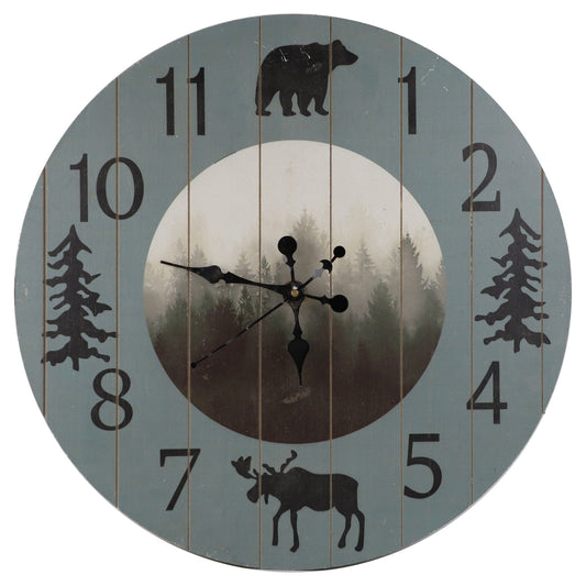 Wall Décor - 22" Rustic Lodge Wall Clock  - Foggy Forest