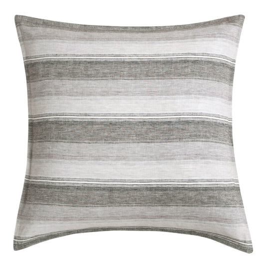 100% French Flax Linen - Variegated Stripe Euro Sham - Charcoal