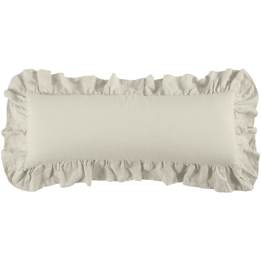 Luna - Washed Linen Ruffled Lumbar Pillow - Light Tan