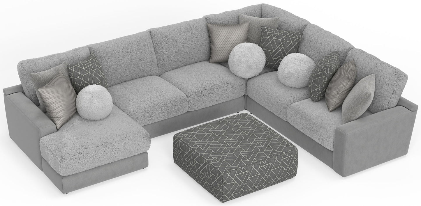 Canyon - 4 Piece Sectional With Cuddler Seat Cushions, Included Accent Pillows And Cocktail Ottoman (Left Side Facing Chaise) - Platinum