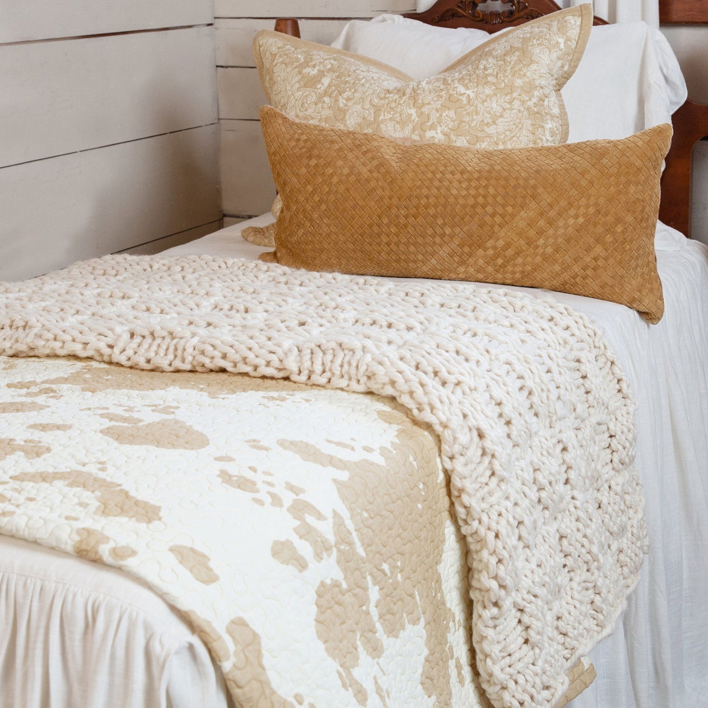 Elsa Cowhide - King Reversible Quilt Set (Set of 3) - Light Tan