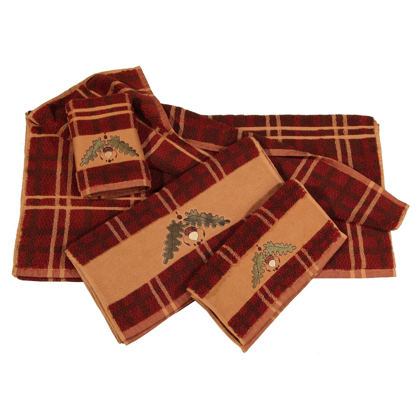 Embroidered Acorn Towel Set Plaid (Set of 3) - Multi