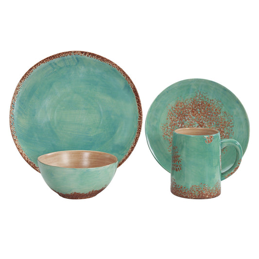 Patina - Turquoise Ceramic Dish Set (Set of 16) - Turquoise