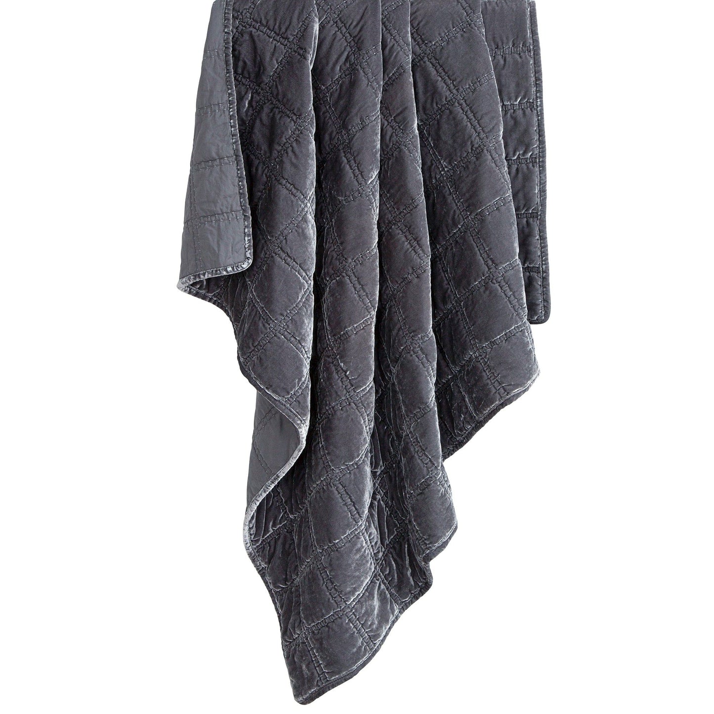 Stella - Faux Silk Velvet Double Box Stitch Throw - Slate