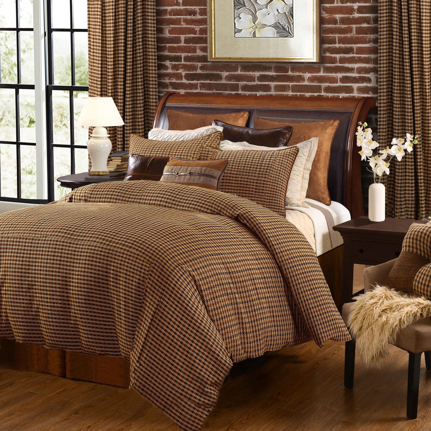 Clifton - King Comforter Set (Set of 3) - Brown / Green / Cream