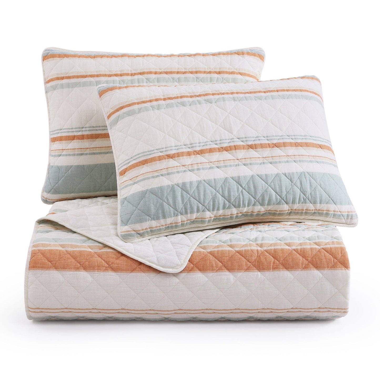 Mystic Stripe - Twin Cotton Gauze Quilt Set (Set of 2) - Coral