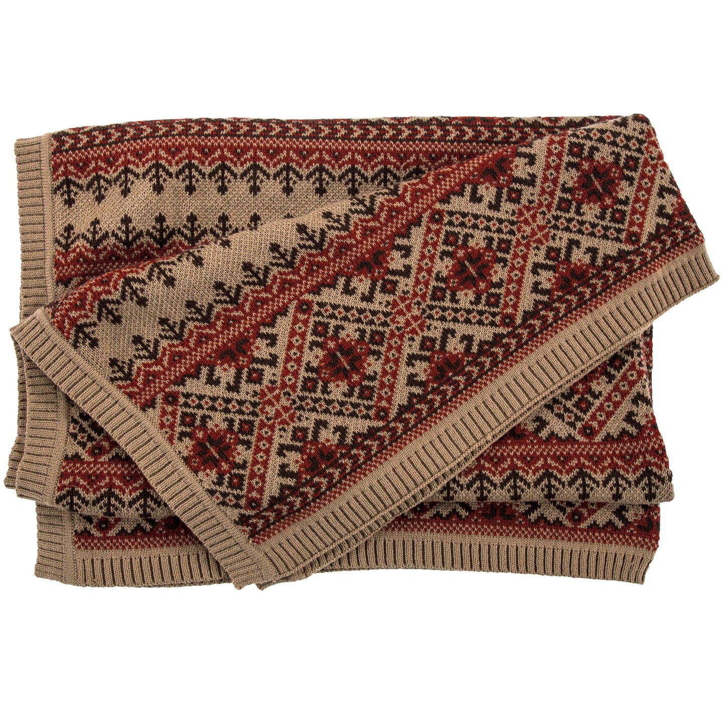Fair Isle - Knit Throw Blanket - Rustic Red