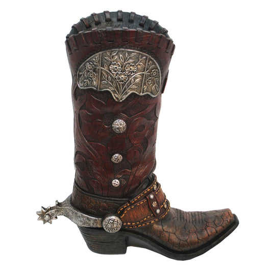 Vase - Tooled Cowboy Boot Vase - Brown
