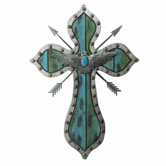 Wall Décor - 22" x 16" Thunderbird Arrow Cross Wall Décor  - Silver / Turquoise