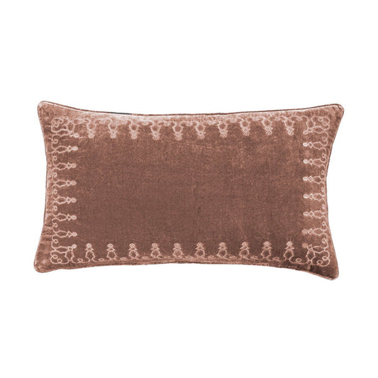 Stella - Faux Silk Velvet Embroidered Lumbar Pillow - Dusty Rose