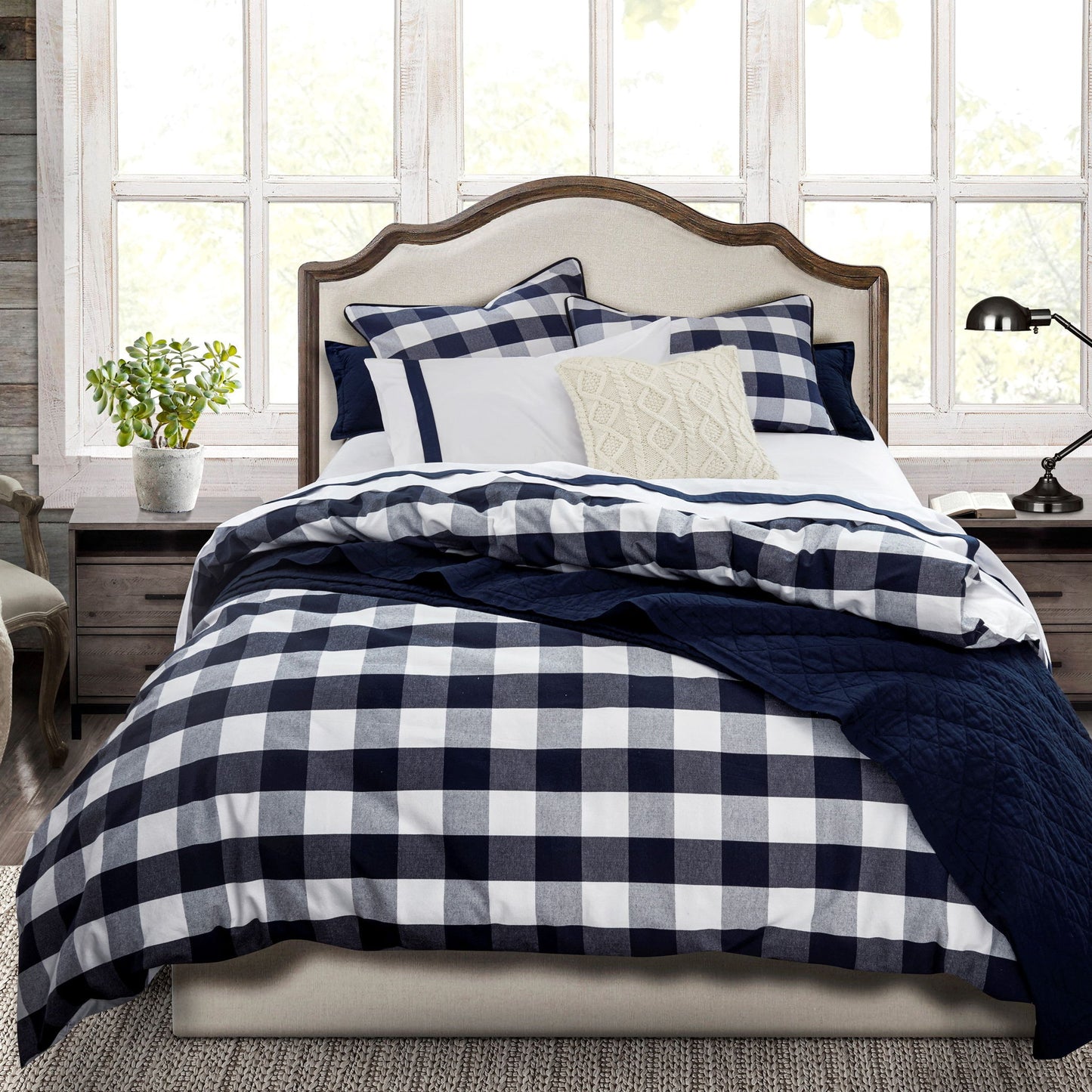 Camille - Twin Buffalo Check Comforter Set (Set of 2) - Navy