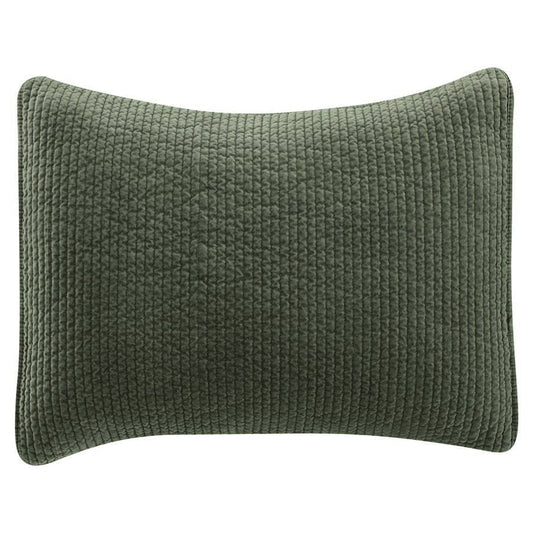 Stonewashed Cotton Velvet - 21" x 27" Quilted Pillow Sham - Fern Green