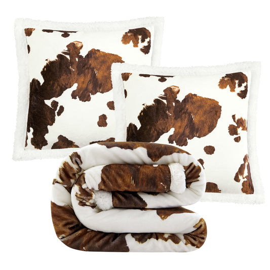 Campfire - Elsa Cowhide Campfire Sherpa Throw Set (Set of 3) - Brown