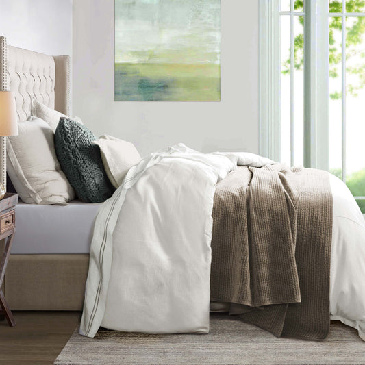 Hera - Queen Washed Linen Flange Comforter Set (Set of 3) - White