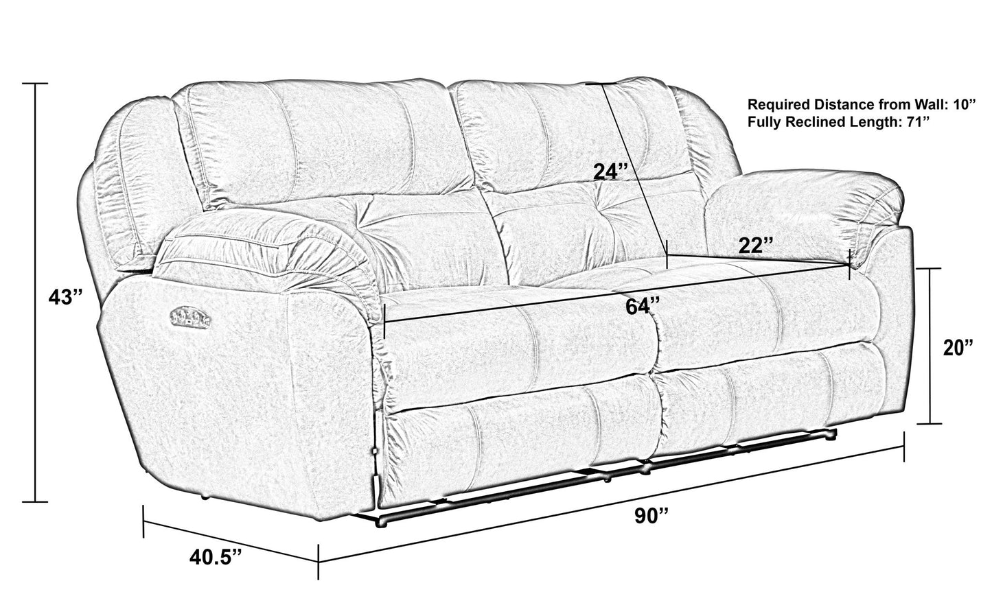 Ferrington - Power Lay Flat Reclining Sofa with Power Adjustable Headrest & Lumbar