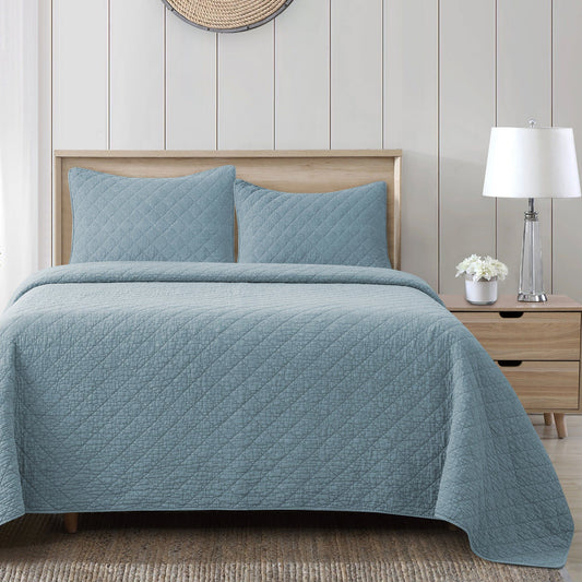 Cotton Gauze - Full/Queen Stonewashed Quilt Set (Set of 3) - Mineral Blue