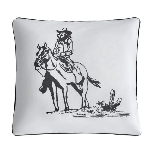 Ranch Life - Indoor/Outdoor Pillow Cowgirl - White / Black
