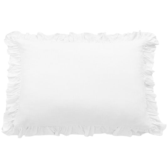 Lily - Washed Linen Ruffled Dutch Euro Pillow - White