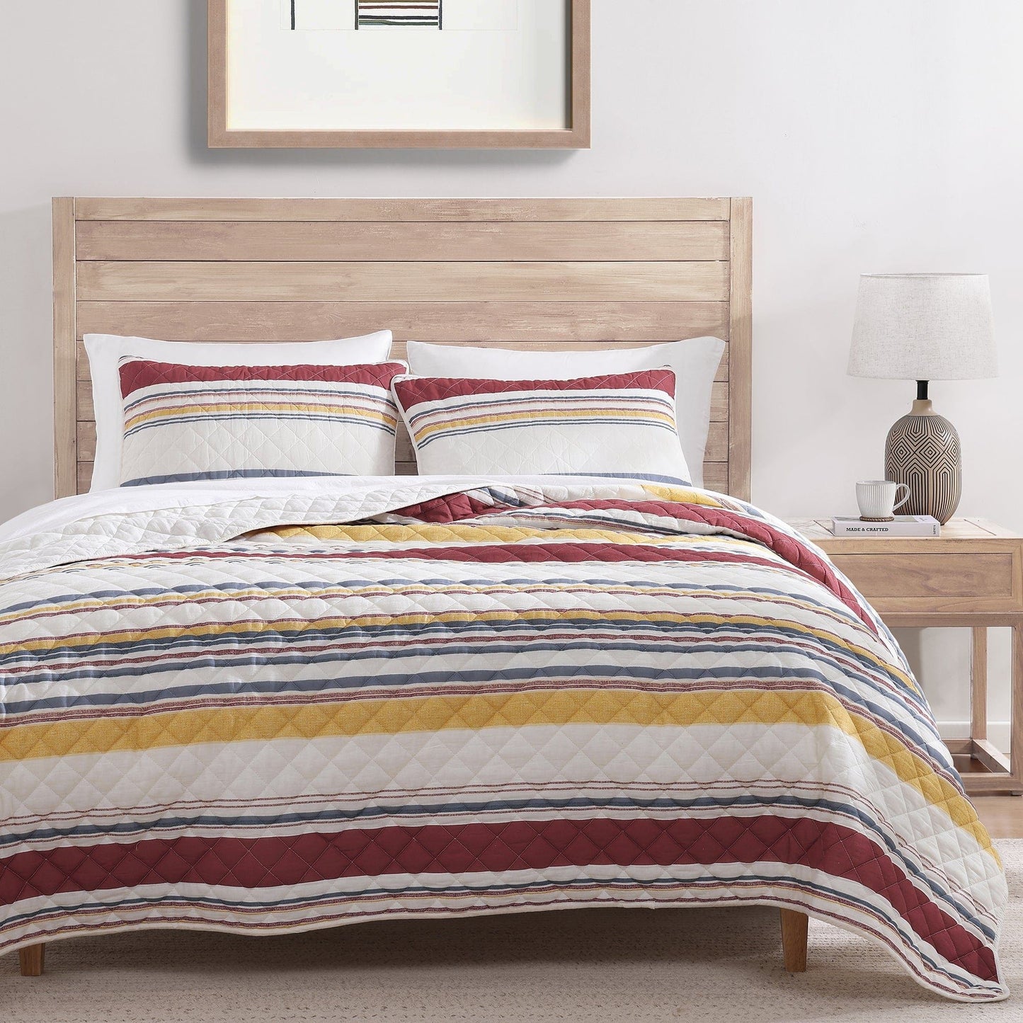 Mystic Stripe - Full/Queen Cotton Gauze Quilt Set (Set of 3) - Merlot