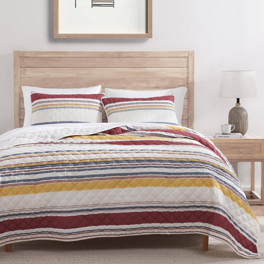 Mystic Stripe - Full/Queen Cotton Gauze Quilt Set (Set of 3) - Merlot