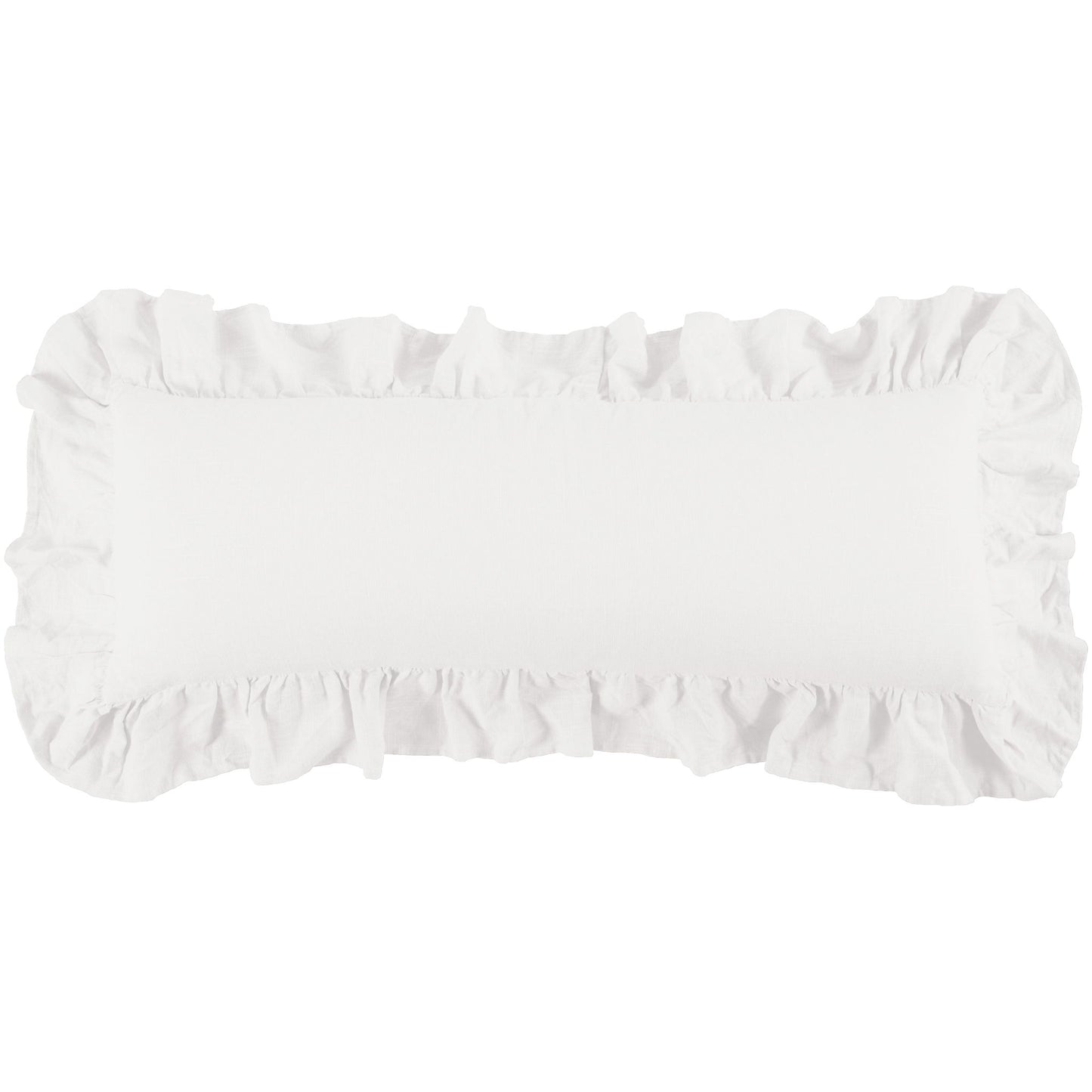 Luna - Washed Linen Ruffled Lumbar Pillow - White