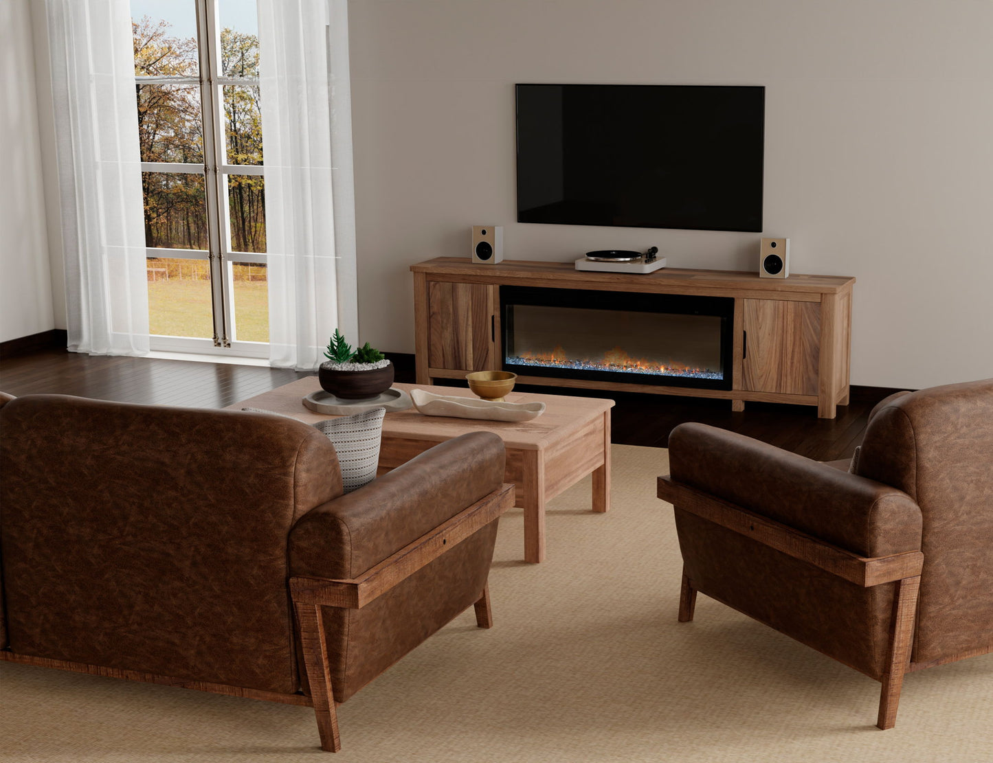 Parota - 93" Electric Fireplace - Dark Brown