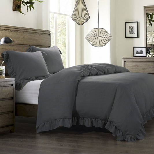 Lily - Queen Washed Linen Duvet Cover Set (Set of 3) - Slate