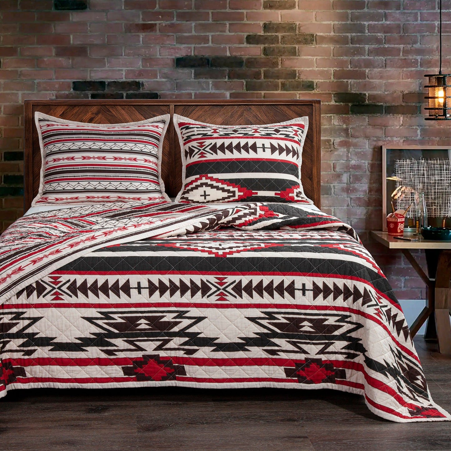 Cortez - Full/Queen Reversible Quilt Set (Set of 3) - Tan