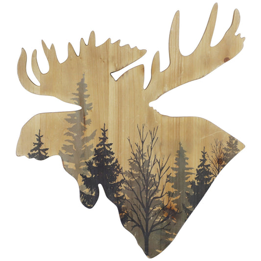 Wall Décor - 21" x 19.5" Moose Head Forest Cutout Rustic Wall Art  - Tan