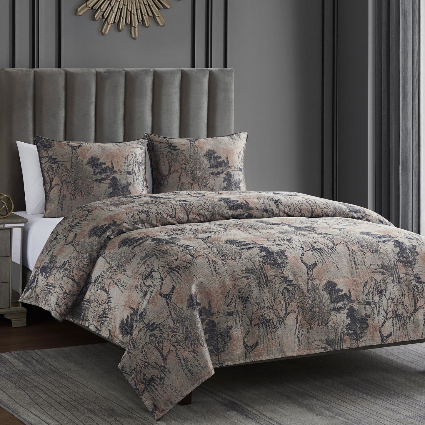 Pastoral Jacquard - Queen Comforter Set (Set of 3) - Rose Gold